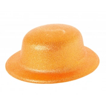 Çocuk   Turuncu Renk Simli Melon Yuvarlak Parti Şapkası 24x26 cm