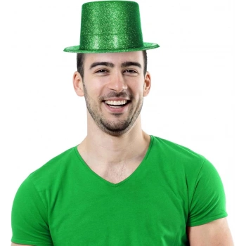 Yeşil Parıltılı Simli Fötr Silindir Parti Şapkası Eğlenceli ve Şık Tasarım