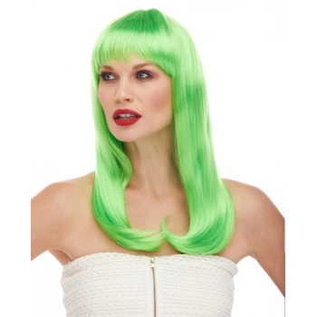 Çocuk   Yeşil Renk Uzun Düz Parti Peruğu