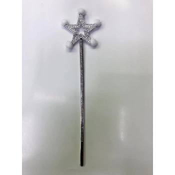 Çocuk Yıldız Peri Asası Sihirli Değnek Beyaz Ponponlu