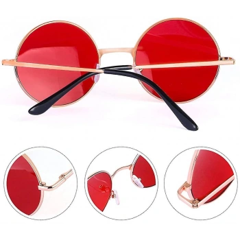 Çocuk Yuvarlak Cam John Lennon Tarzı Gümüş Çerçeveli Kırmızı Gözlük