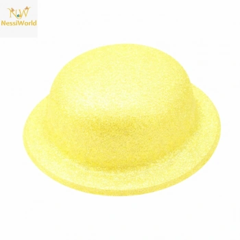 Sarı Simli Melon Şapka | İnce Plastik Glitter Yetişkin Parti Şapkası