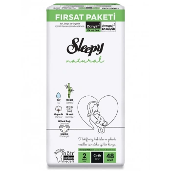 Çocuk Sleepy Natural Bebek Bezi Fırsat Paketi 2 Beden 48 Adet
