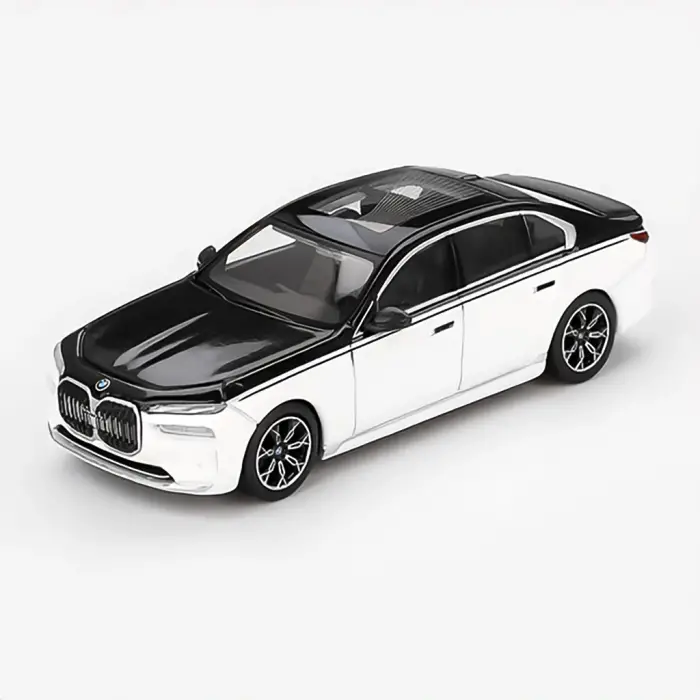 Mini GT 1/64 BMW i7 xDrive60 Alpine White / Black Sapphire MGT00959-BL