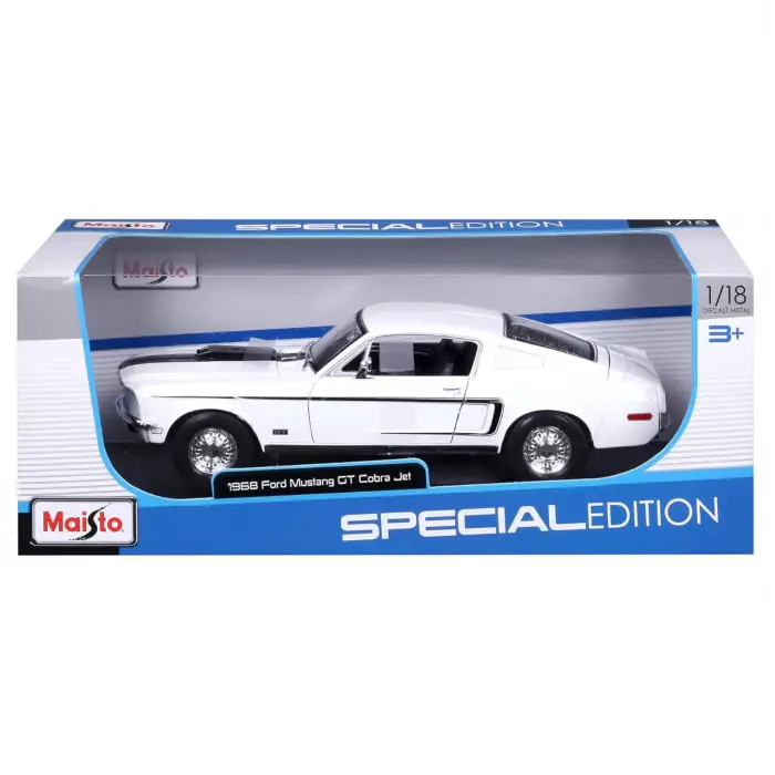 Maisto 1:18 1968 Ford Mustang GT Cobra Jet Diecast Model Araba Beyaz - 31167