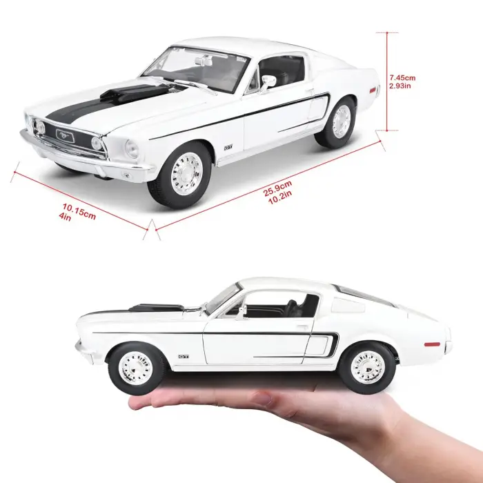 Maisto 1:18 1968 Ford Mustang GT Cobra Jet Diecast Model Araba Beyaz - 31167