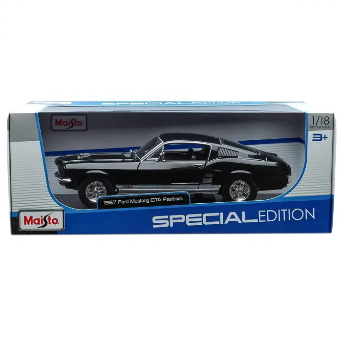 Maisto 1:18 1967 Ford Mustang GTA Fastback Diecast Model Araba Siyah - 31166