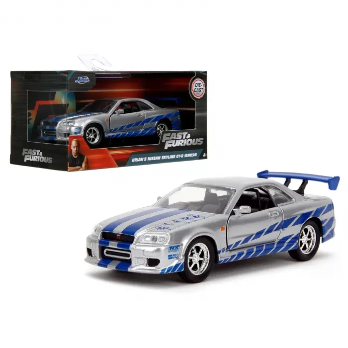Jada 1:32 Fast & Furious Brians Nissan Skyline GT-R (R34) - Gümüş/Mavi - 24075