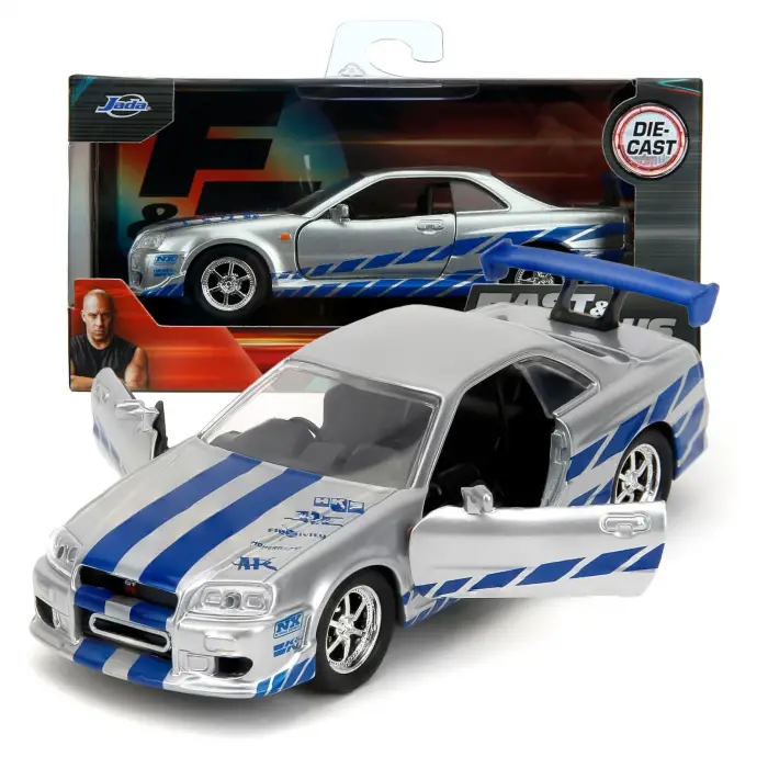 Jada 1:32 Fast & Furious Brians Nissan Skyline GT-R (R34) - Gümüş/Mavi - 24075