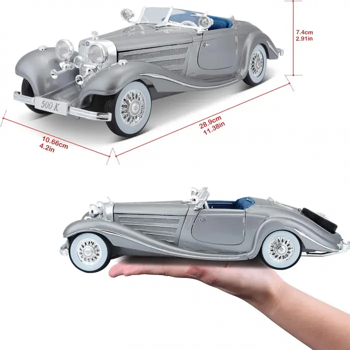 Maisto Premiere Edition 1:18 1936 Mercedes Benz 500 K Typ Specialroadster Gri - 36055