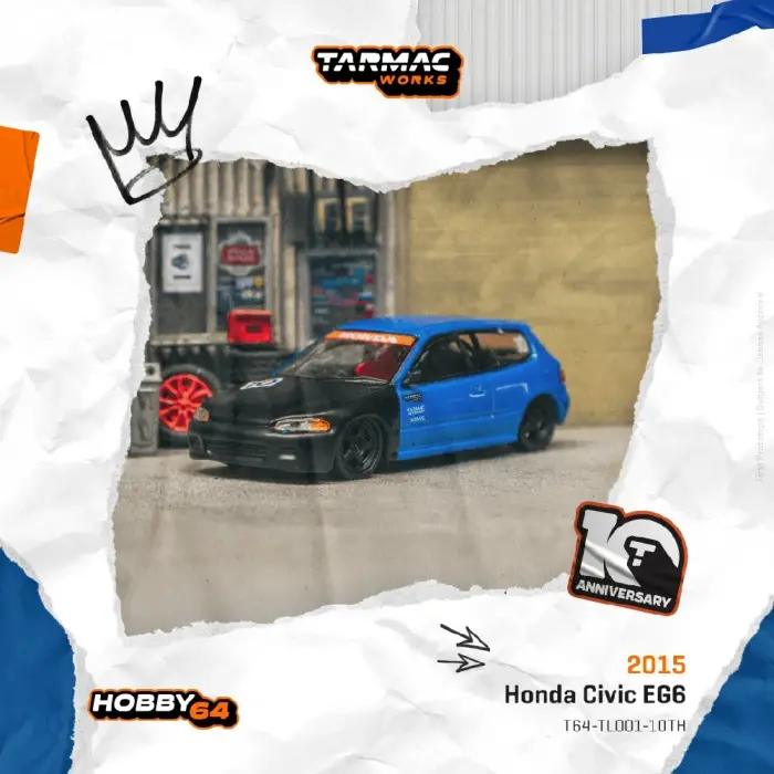 Tarmac Works 1/64 Honda Civic EG6 Tarmac Works 10th Anniversary - HOBBY64 T64-TL001-10TH