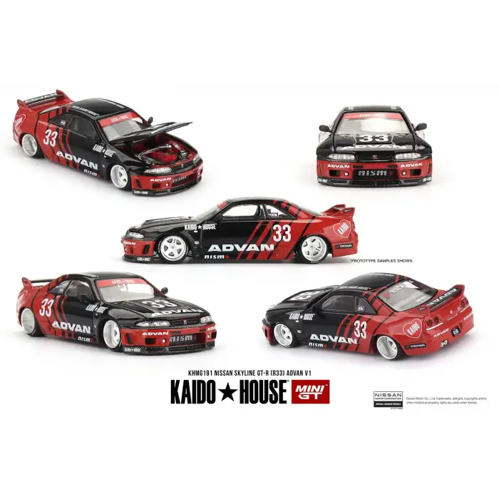 Mini GT 1/64 Nissan Skyline GT-R R33 Kaido Works ADVAN - KHMG191