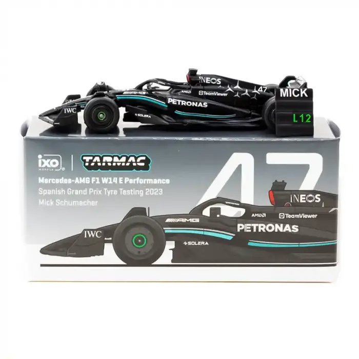Tarmac Works 1/64 Mercedes-AMG F1 W14 E Performance Spanish Grand Prix Tyre Testing 2023 Mick Schumacher T64G-F064-MS1