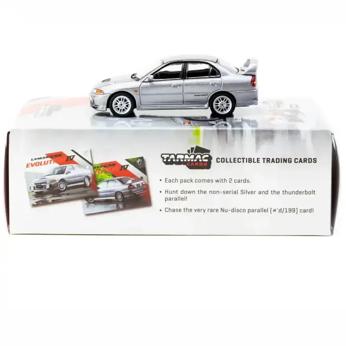 Tarmac Works 1/64 Mitsubishi Lancer GSR Evolution IV Silver with Tarmac Cards - GLOBAL64 T64G-076-SL
