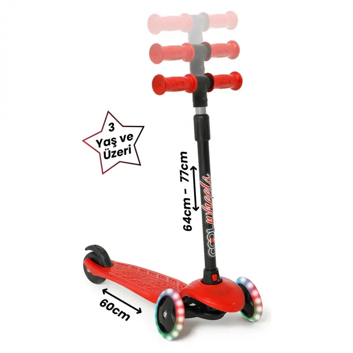 Cool Wheels Star Kırmızı 3 Tekerlekli Işıklı Çocuk Scooter - FR59663
