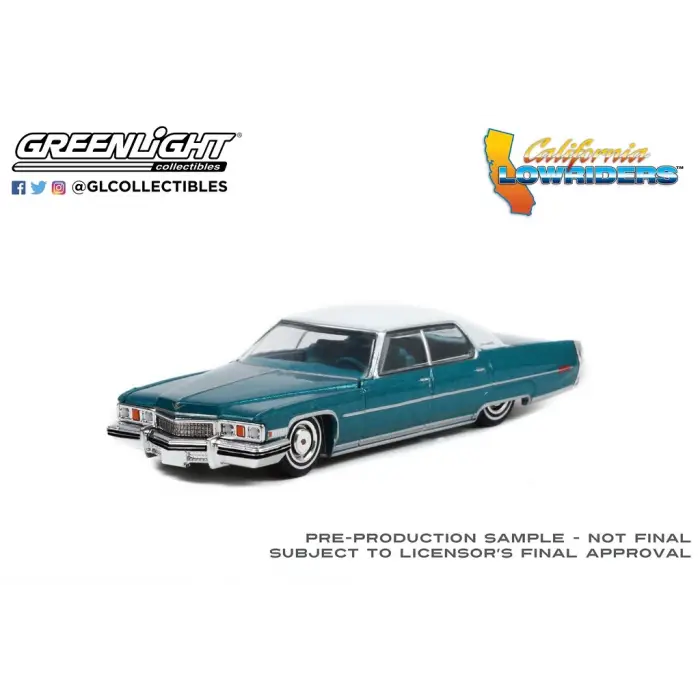 Greenlight 1/64 California Lowriders Series 1 - 1973 Cadillac Sedan deVille - Teal with White Roof Solid Pack 63010-F
