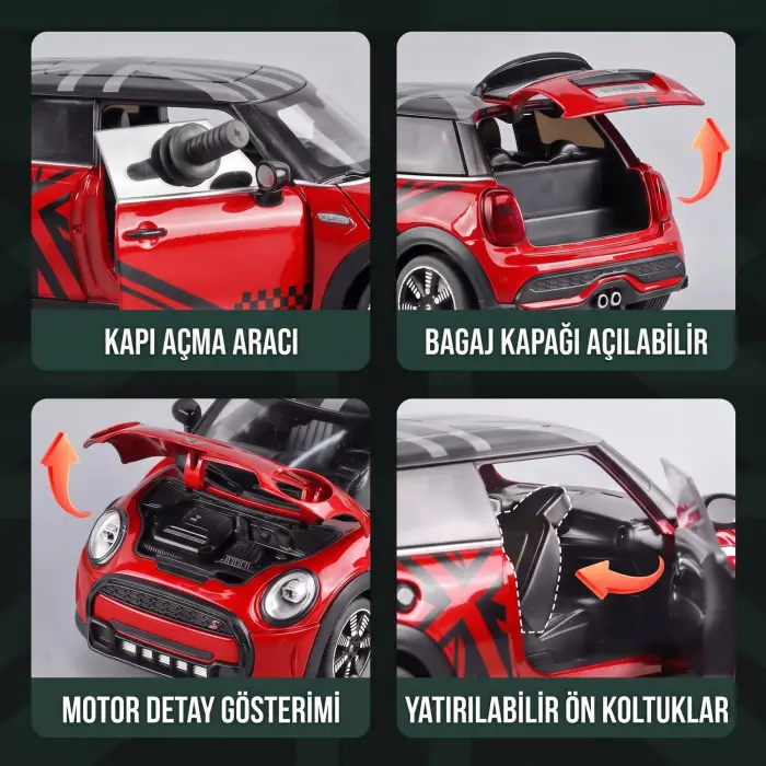 HBM 1:24 Mini Cooper Diecast Model Araba Kırmızı - H2761
