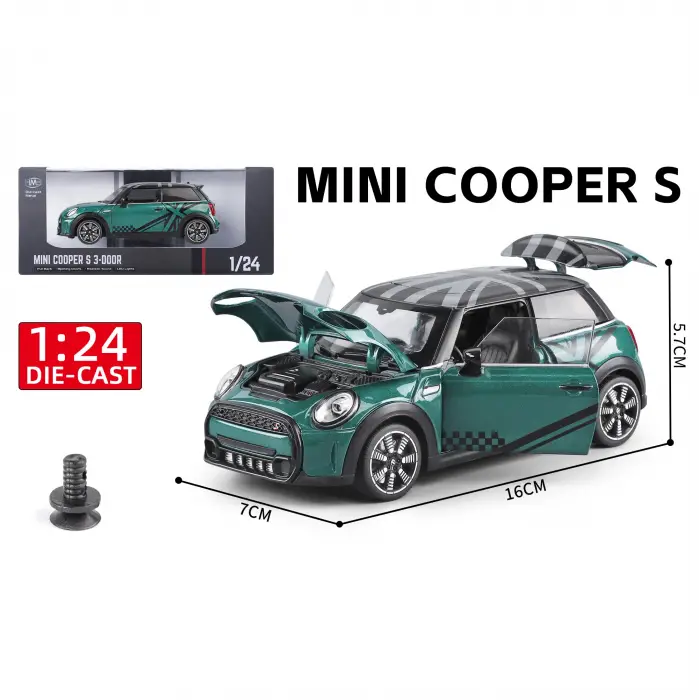 HBM 1:24 Mini Cooper Diecast Model Araba Yeşil - H2761