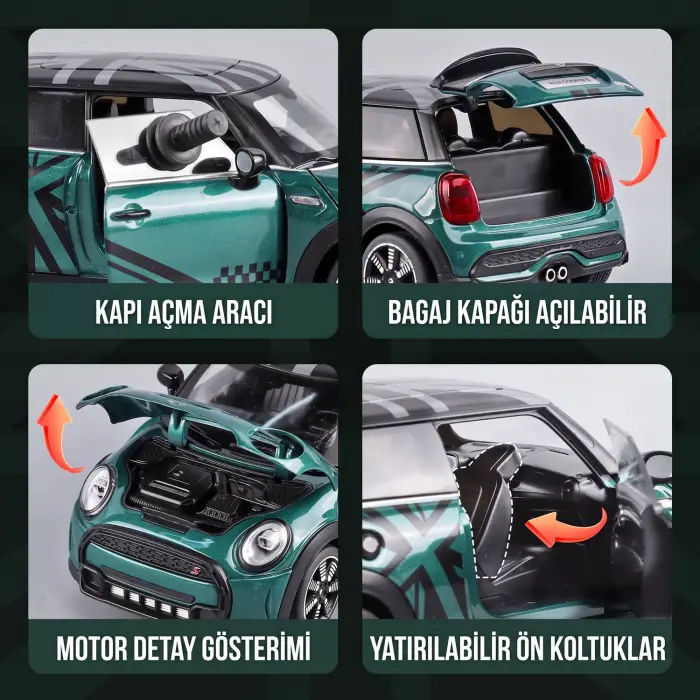 HBM 1:24 Mini Cooper Diecast Model Araba Yeşil - H2761