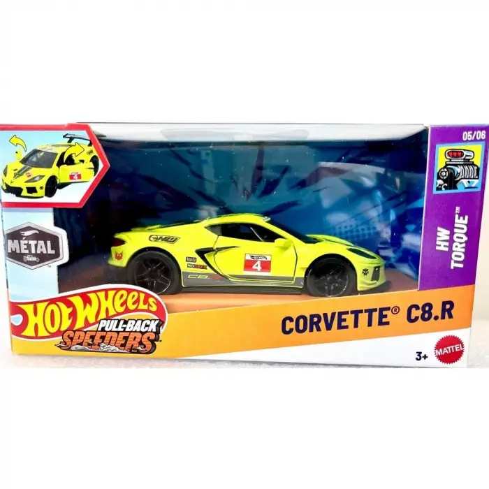 Hot Wheels Pull-Back Speeders 1:43 Corvette C.8R Model Araba