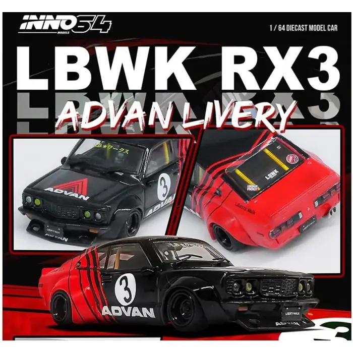 Inno 1/64 LBWK MAZDA RX3 SAVANNA ADVAN LIVERY IN64-LBWKRX3-02