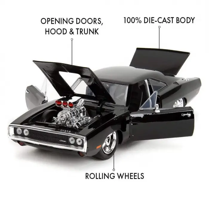 Jada 1:24 Fast&Furious 1970 Dodge Charger Diecast Model Araba Siyah - 35421