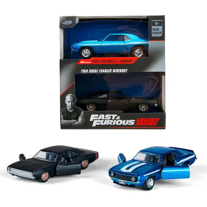 Jada 1:32 F&F Legacy Series - 1969 Chevrolet Camaro & 1968 Dodge Charger Widebody İkili Araba Seti