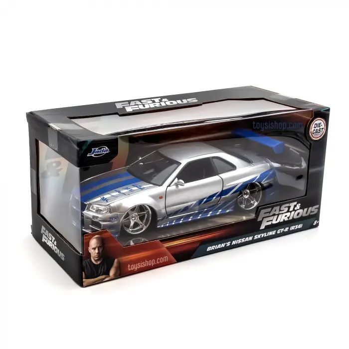 Jada Fast & Furious Brian’s Nissan Skyline GT-R (BNR34) 1:24 Gümüş-Mavi 97158