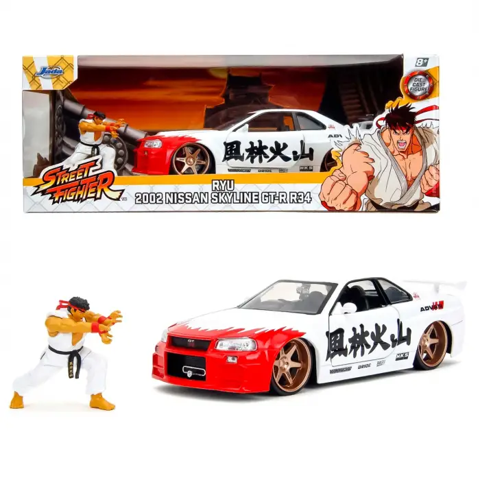 Jada Street Fighter Rye Figürü & Nissan Skyline GTR R34 - 253255071
