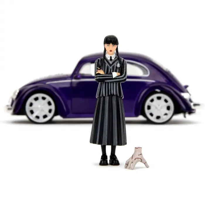 Jada Wednesday 1972 VW Beetle with Wednesday & Thing Figures