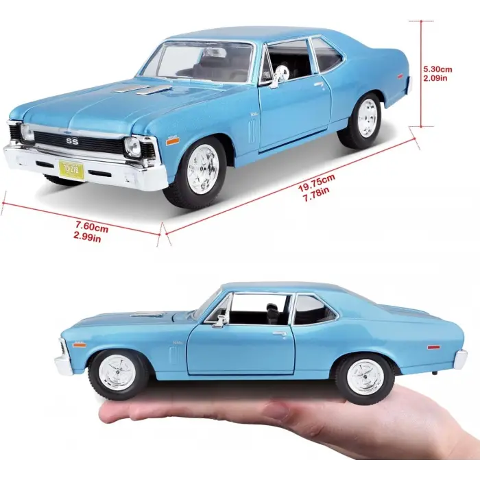 Maisto 1:24 Chevrolet Nova SS Diecast Model Araba Mavi - 31262