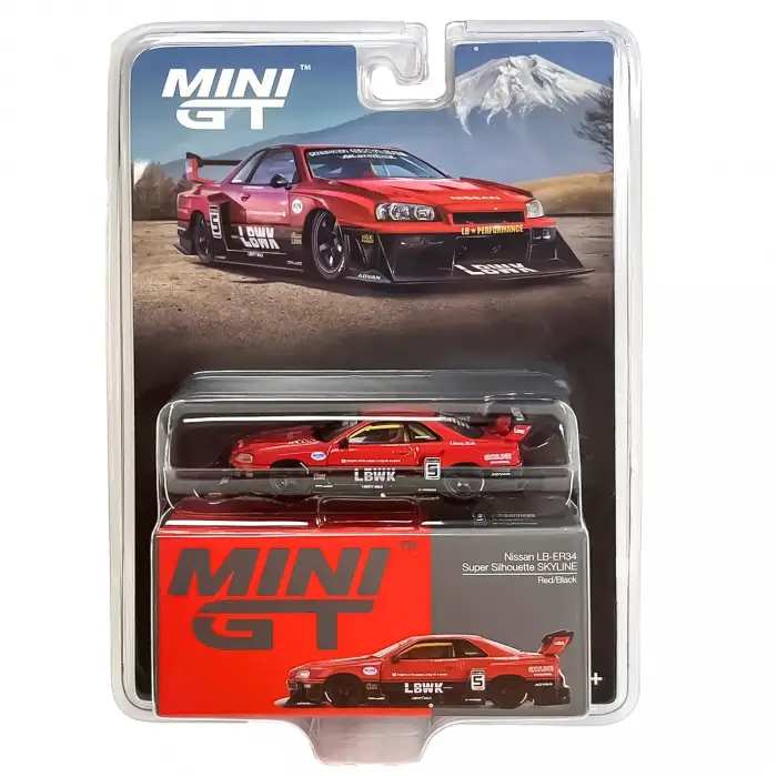 MINI GT: 1/64 Nissan LB-ER34 Super Silhouette SKYLINE Red/Black - Blister Paket - MGT00843-BL