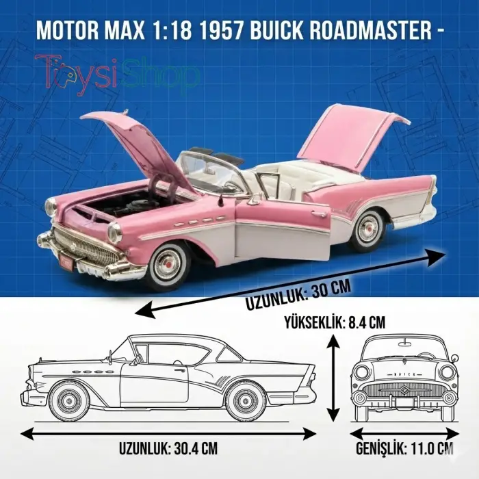 Motor Max 1:18 1957 Buick Roadmaster Pembe Klasik Model Araba - 73152