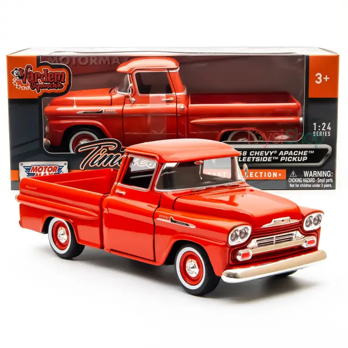 Motor Max 1:24 Chevy Apache Fleetside Picup Diecast Model Araba Turuncu, 79311