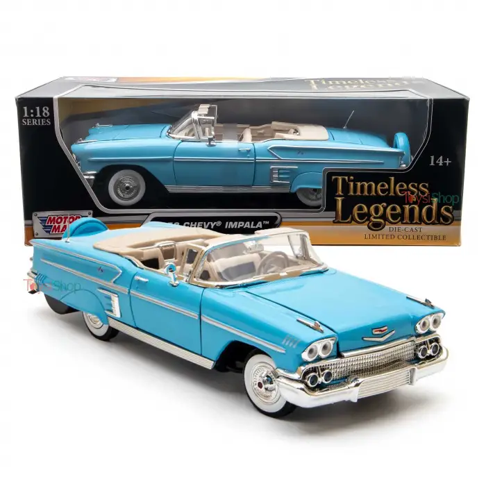 Motor Max 1958 1:18 Chevy Impala Diecast Model Araba Mavi - 73112