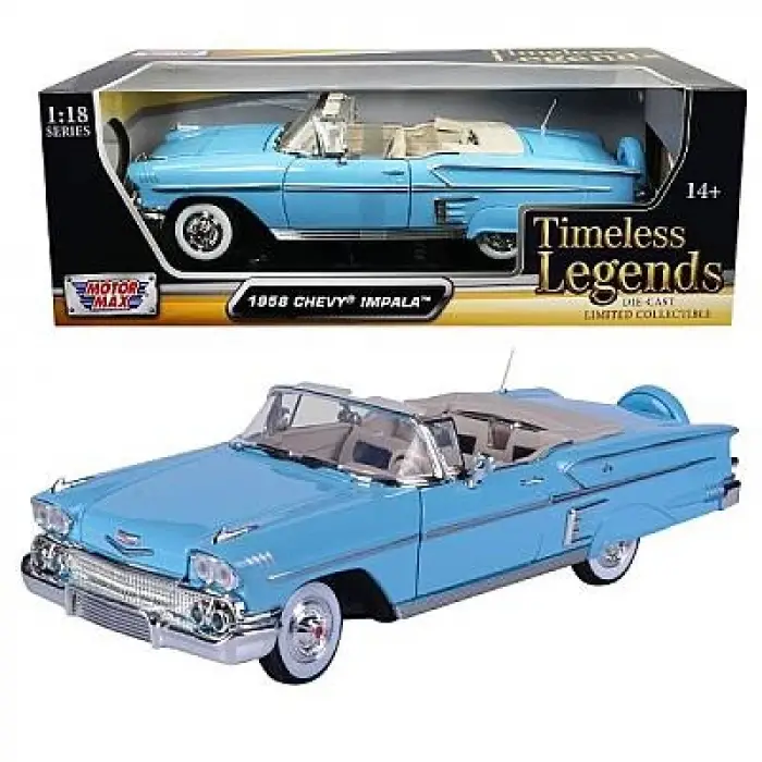 Motor Max 1958 1:18 Chevy Impala Diecast Model Araba Mavi - 73112
