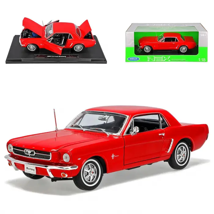 Welly 1:18 1964 1/2 Form Mustang Kırmızı Diecast Model Araba - 12519H-W