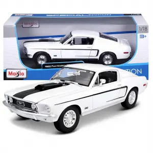 Maisto 1:18 1968 Ford Mustang GT Cobra Jet Diecast Model Araba Beyaz - 31167