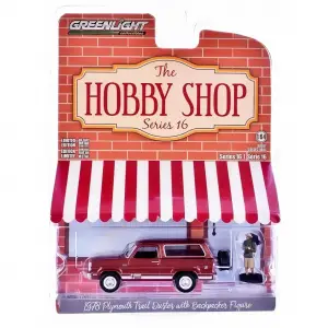 Greenlight 1/64 The Hobby Shop Series 16- 1978 Plymouth Trail Duster wiht Backpacker Figure 97160-C