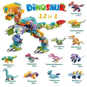 Bricks - 12 in 1 Dinozor Yapım Seti - Blok Oyuncak SM195B