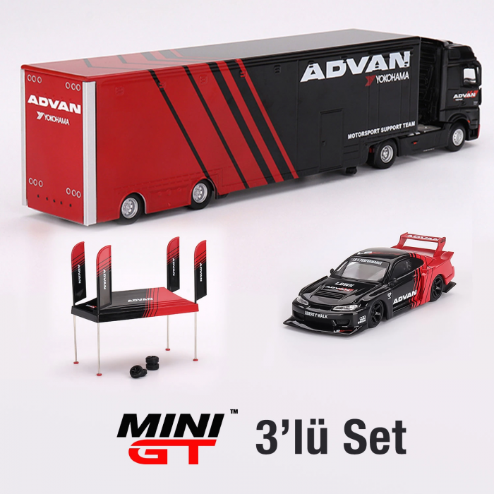 ミニカー MINI GT Actros ADVAN Transporter 1/64 Mini GT Advan Racing Transporter Üç Araçlı Set