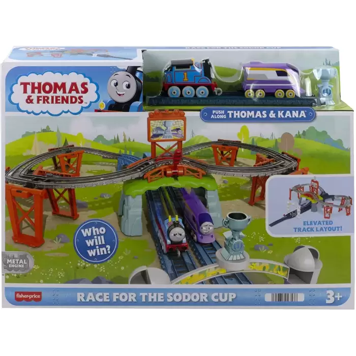 Thomas ve Arkadaşları Sodor Kupası Yarışı – Thomas ve Kana tekerlekli tren ve pist yarışı seti, 3 yaş ve üzeri çocuklar için HFW03