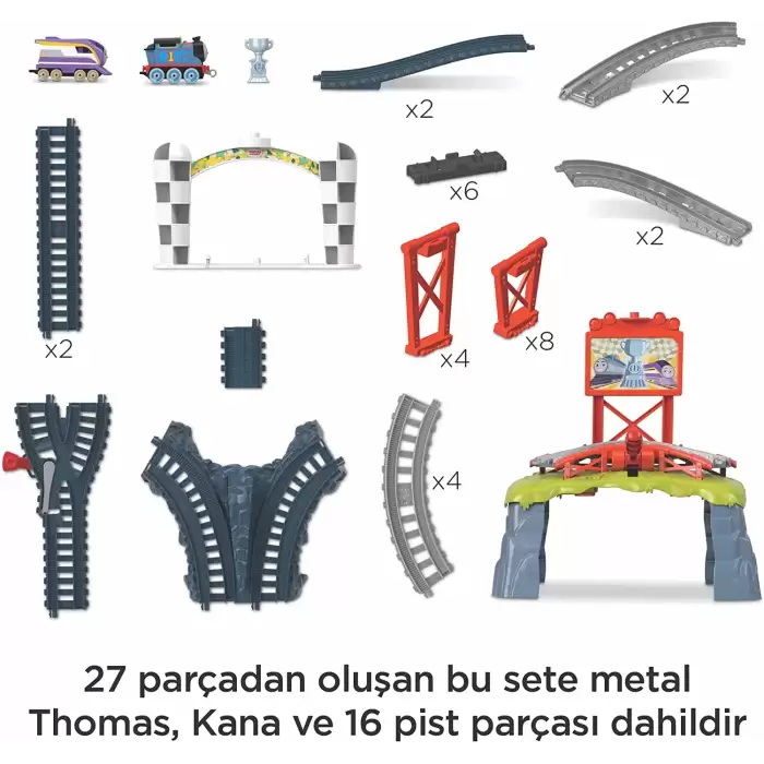 Thomas ve Arkadaşları Sodor Kupası Yarışı – Thomas ve Kana tekerlekli tren ve pist yarışı seti, 3 yaş ve üzeri çocuklar için HFW03
