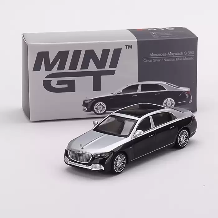 MINI GT: 1/64 Mercedes-Maybach S680 Cirrus Silver / Nautical Blue Metallic