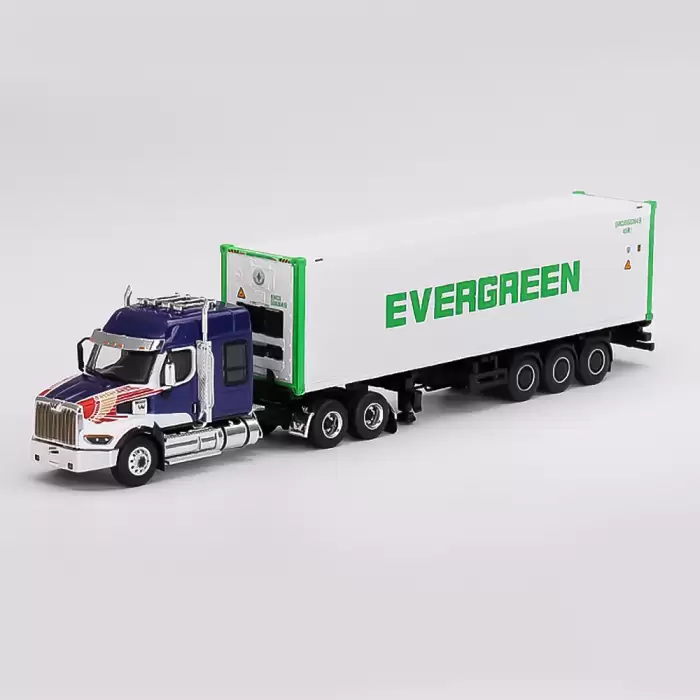 MINI GT: 1/64 Western Star 49X Blue w/ 40 Reefer Container EVERGREEN