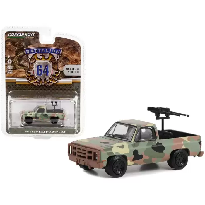 Greenlight 1:64 Battalion 64 Series 3 1984 Chevrolet M1009 CUCV in Camouflage with Mounted Machine Guns 61030-E