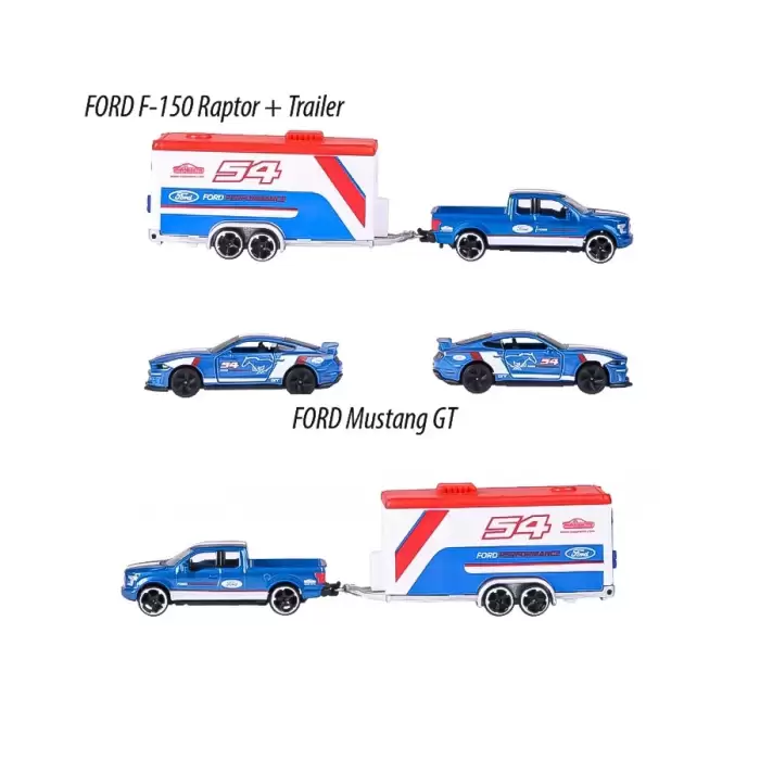 Majorette Race Trailer Ford Mustang GT Ford Performance F-150 Raptor - 212053111