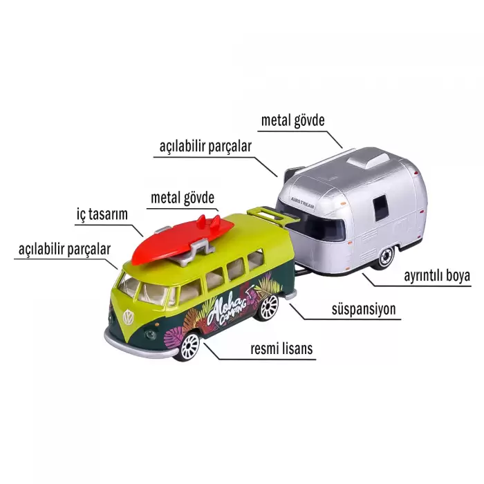 Majorette Volkswagen Original Trailer & T1 Yeşil