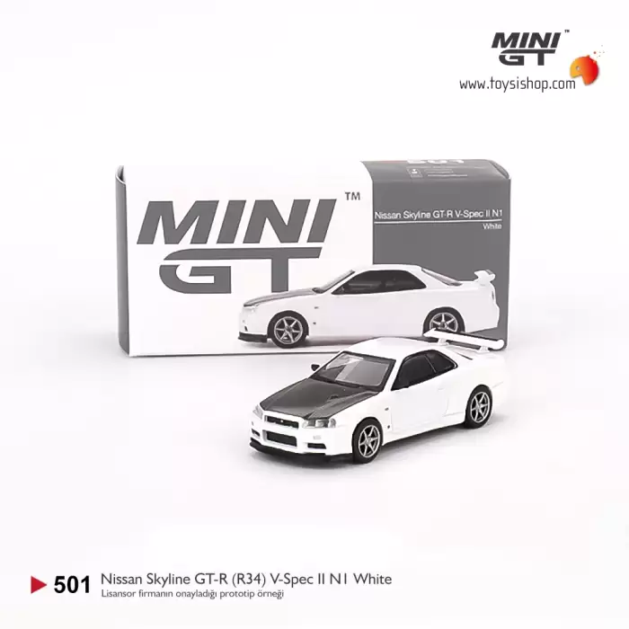 Mini GT Nissan Skyline GT-R (R34) V-Spec II N1 White- 501