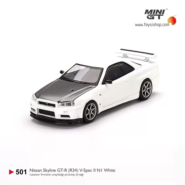 Mini GT Nissan Skyline GT-R (R34) V-Spec II N1 White- 501